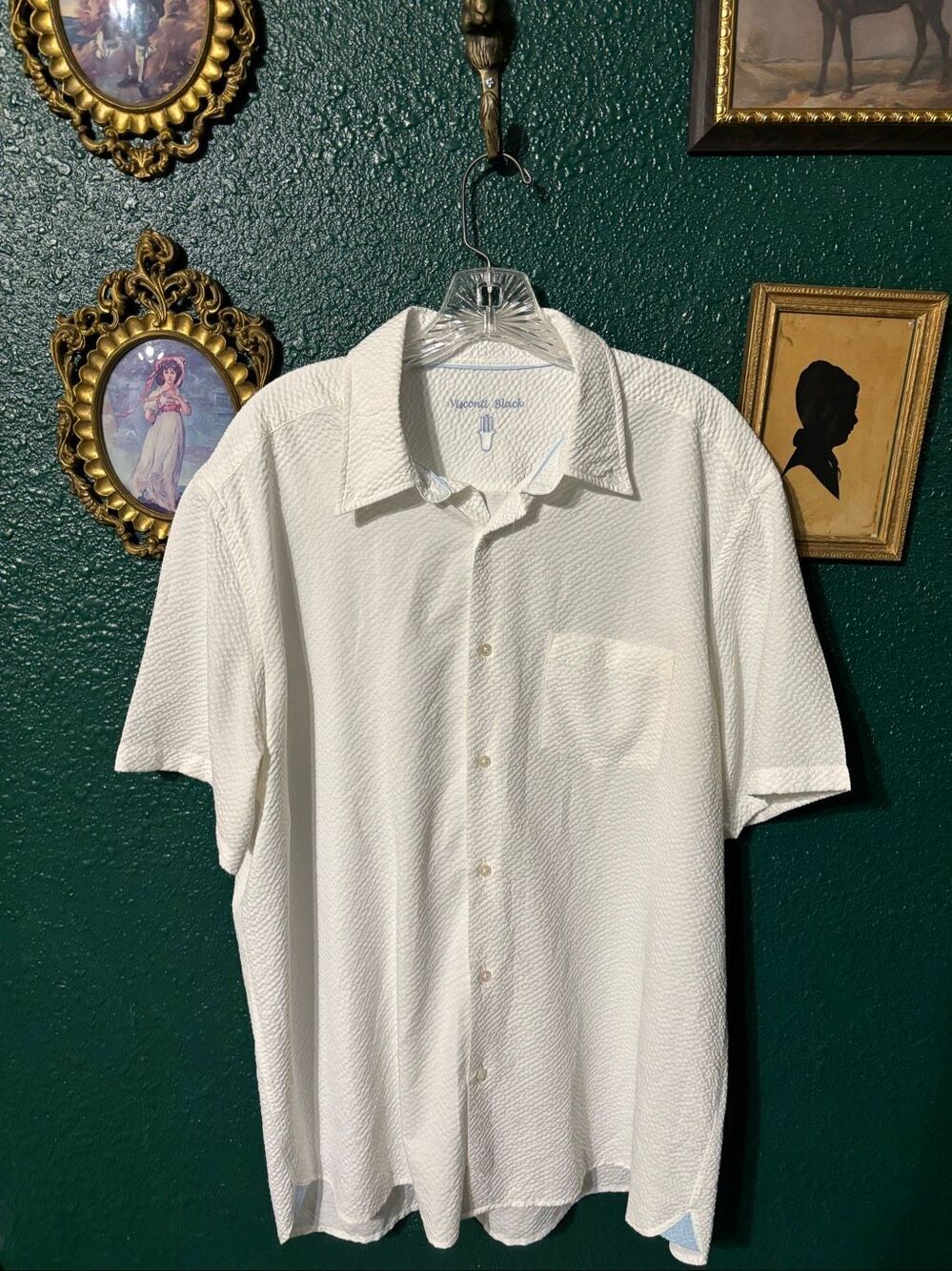 Visconti Black White Seersucker SS Button Up Sz Xl